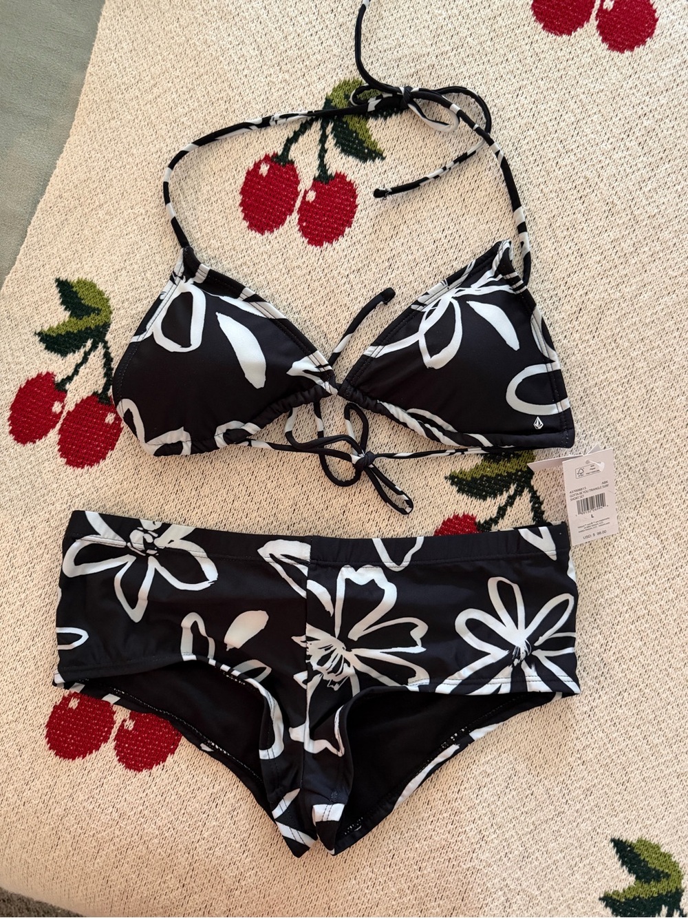Volcom Black & White Floral' Two-Piece Bikini